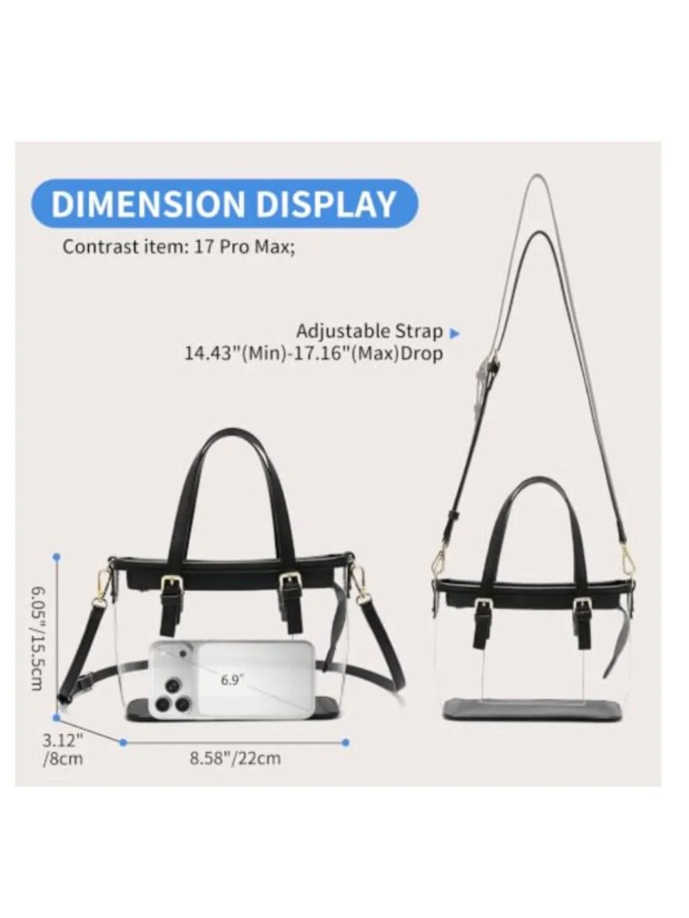 Stadium Approved Clear Crossbody Purse with Detachable Strap